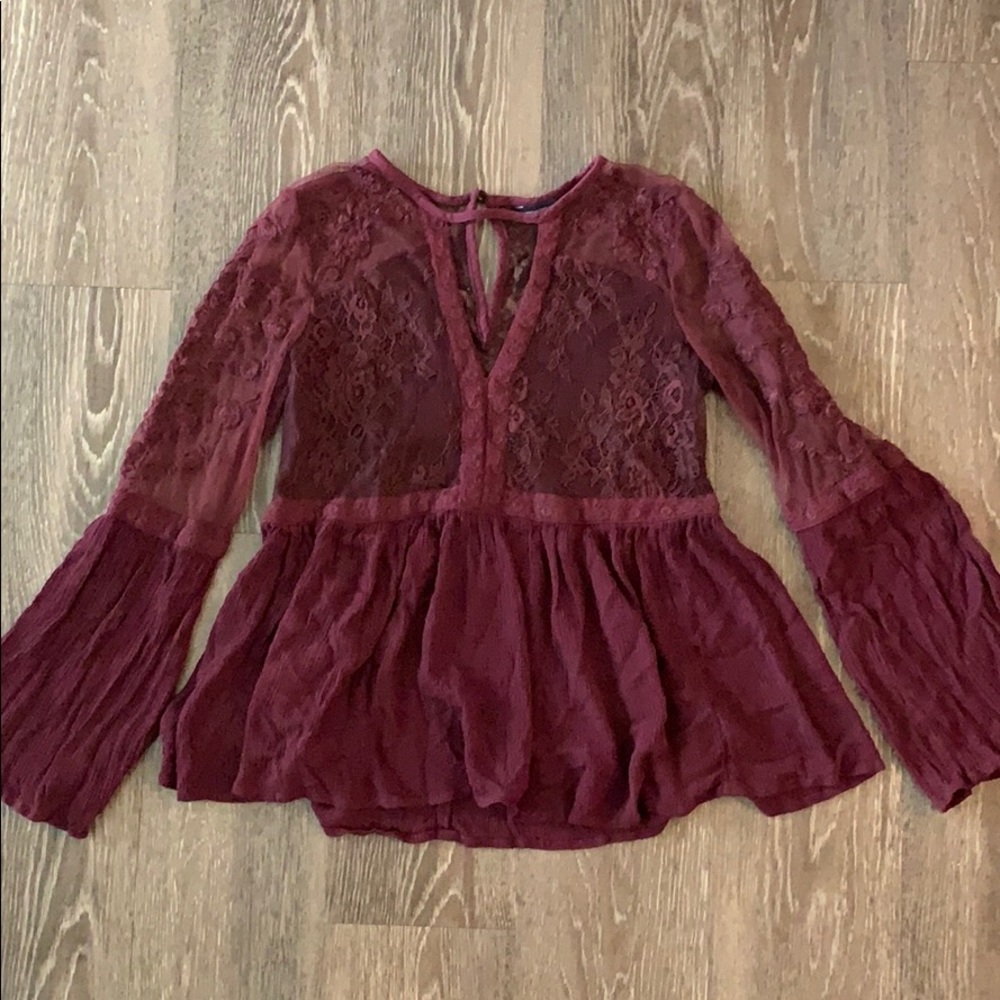 Burgundy Bell Sleeve Blouse